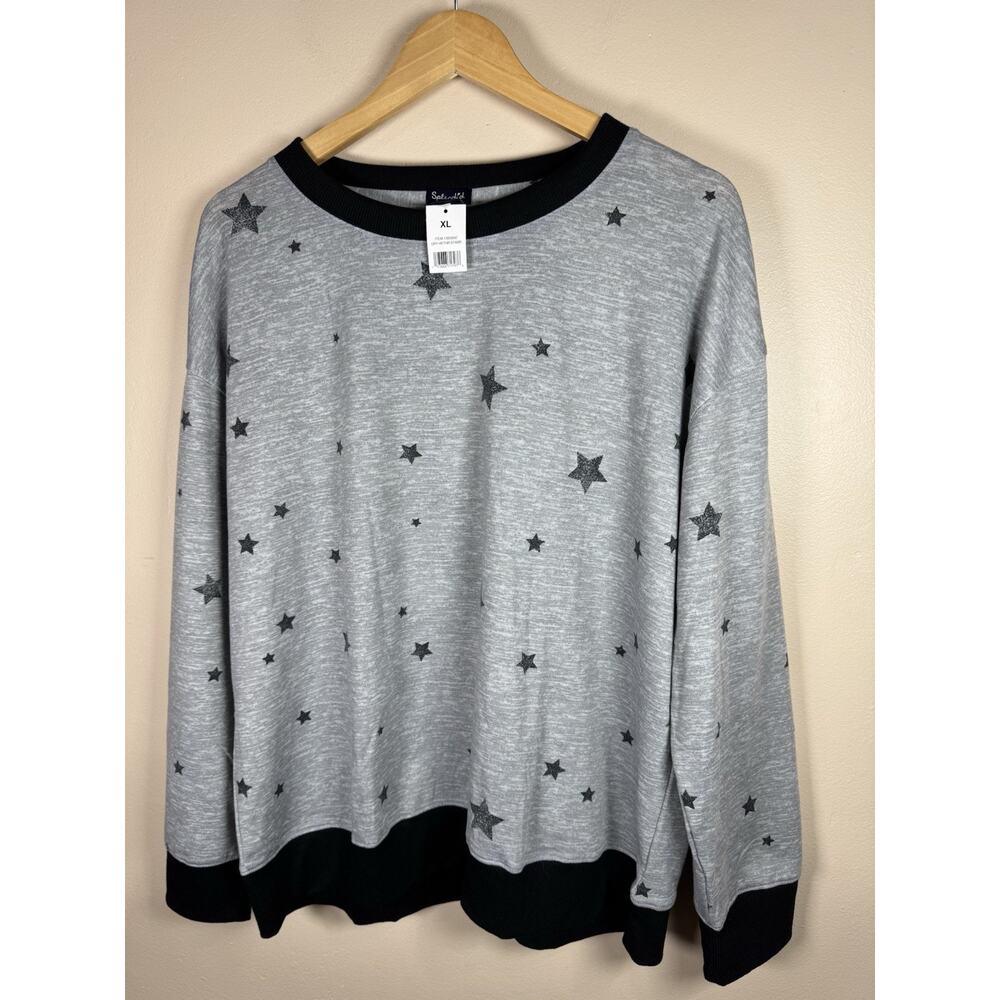 NWT Splendid Womens Crewneck Sweatshirt Star Celestial XL Stretch Gray Black